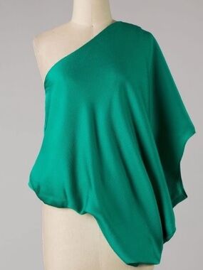 Hemline Jade New With Tags Satin One-Shoulder Green Draped Top